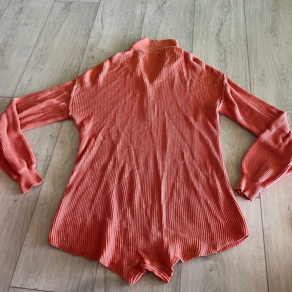 Free People Coral Ribbed Long Sleeve Romper